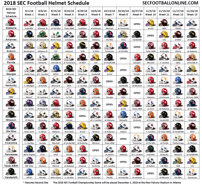 2018 SEC Helmet Schedule - SEC Football Online